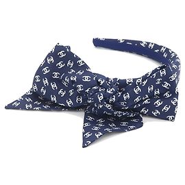 Chanel Navy Silk Alice Band Navy blue