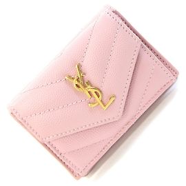 Saint Laurent Tri-fold Wallet in Pink Leather Black Pink