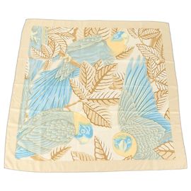 Hermès Hermes Carre 90 Les Perroquets Parrot Lenço de Seda Bege