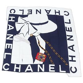 Lenço Chanel Mademoiselle Gripoix Jewel Pattern Branco Azul marinho