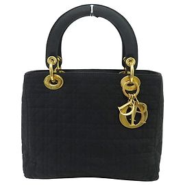 Christian Dior VINTAGE CHRISTIAN LADY DIOR MEDIUM TOILE CANNAGE BLACK HANDBAG Black