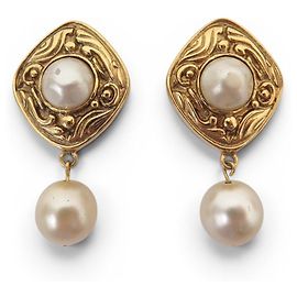 ORECCHINI VINTAGE CHANEL 1990 BAROCCHI DI PERLE CLIP D'oro