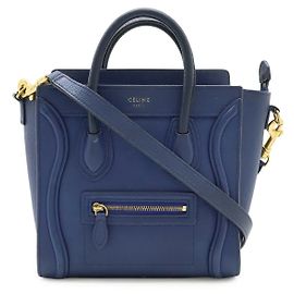 Céline Celine Luggage Nano Shopper Leather Handbag Blue
