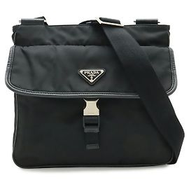 Borsa a tracolla in nylon e pelle Prada Nero
