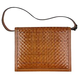 Sac bandoulière pochette en cuir marron vintage tressé Yves Saint Laurent Marron