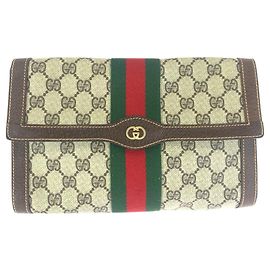 Clutch Gucci Vintage GG Supreme em lona e couro Marrom