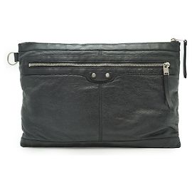 Balenciaga Leather Clutch Bag City Clip Black