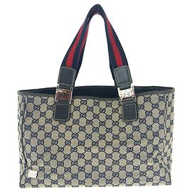 Gucci GG Canvas Leder Tote Bag Blau
