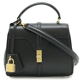 Céline Bolsa Celine Mini 16 de pele de vitelo Preta Dourada Preto