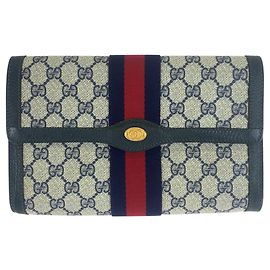 Gucci GG Supreme Canvas Leather Clutch Bag Blue