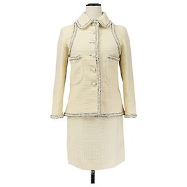 Chanel Coco Mark Button Tweed 2way Set Beige Cream