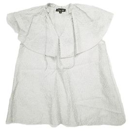 Autre Marque Drawer Organza Border Ruffle Collar Silk Blouse Brown Grey