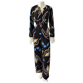 Diane Von Furstenberg Mono de seda estampado floral negro Negro Roja Azul Amarillo