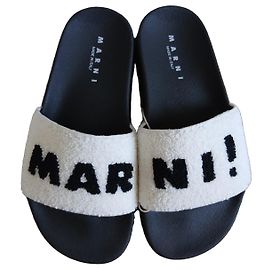 Marni Terry Cloth Logo Mules Black White