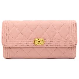 Chanel Boy Matelassé Bi-Fold Long Wallet Pink