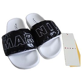 Marni Puffer Logo Mules Black White