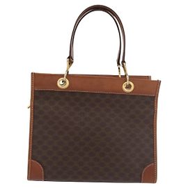 Céline Celine Vintage Macadam Canvas and Leather Castaño