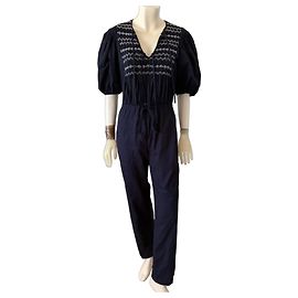 Sea New York Macacão de algodão azul-marinho com corpete smock Azul escuro