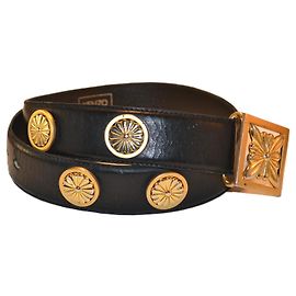 Cinto Kenzo em couro preto e dourado Preto Dourado