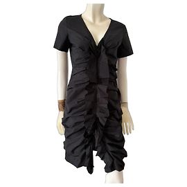 Vera Wang Schwarzes Baumwollkleid mit Rüschen Schwarz