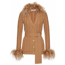 Valentino brauner Strickcardigan mit Federn Braun