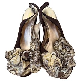 Missoni Brown Suede Zigzag Bow Slingback Heels Brown Other