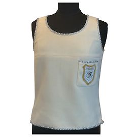 Top de tweed Chanel ecru com emblema bordado Cru