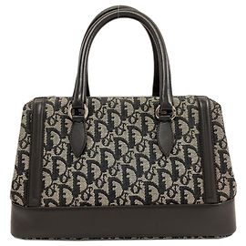 Christian Dior Trotter Pattern Canvas Handbag Black
