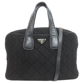 Bolsa 2-Way acolchoada Prada em lona de algodão preta Preto