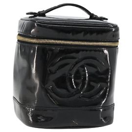 CHANEL Vanity Handtasche Lackleder Schwarz Gold CC Auth BA13209 Schwarz Golden