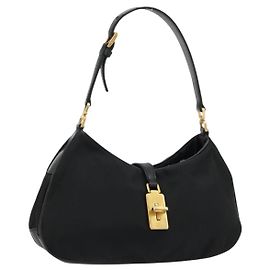 PRADA Accessory Pouch Nylon Black Gold Auth 171277 Black Golden