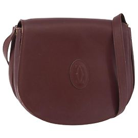 Borsa a Spalla CARTIER Must Line Pelle Bordeaux Oro Auth BA13122 D'oro Bordò