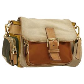 Borsa a Spalla PRADA Nylon Canvas Beige Oro Auth 171276 Beige D'oro