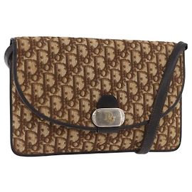 Borsa a tracolla Christian Dior Trotter Canvas Beige Oro Auth 182812 Beige D'oro