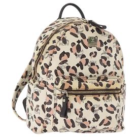 MCM Vicetos Logogram Backpack PVC Leather Ivory Gold Auth 176436 Golden Cream