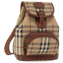 Burberrys Nova Check Backpack PVC Beige Gold Auth BA13204 Beige Golden