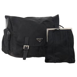 Borsa a tracolla PRADA Nylon e scamosciato 2 Set Nero Argento Auth 181335 Nero Argento