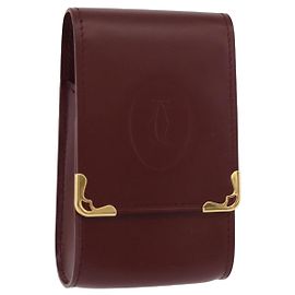 CARTIER Must Line Cigarette Case Leather Bordeaux Gold Auth am11713V Golden Dark red