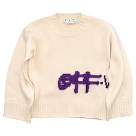 Off White Off-White Wollpullover mit Logo Lila Aus weiß