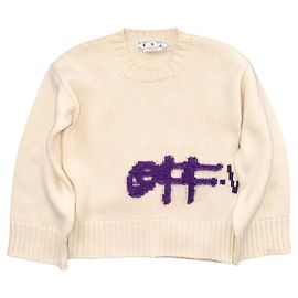 Off White Pull en laine Off-White avec logo Violet Blanc cassé