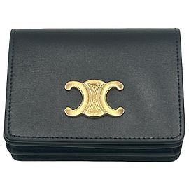 Céline Celine Triomphe Trifold Wallet Leather Small Black