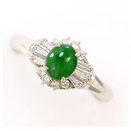 Autre Marque Platinum Band Ring with Diamond and Jadeite Other