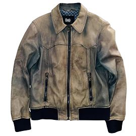 VINTAGE DISTRESSED LEDERJACKE DOLCE & GABBANA Braun Grau
