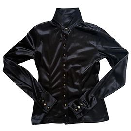 Camicia Chanel in raso nero con bottoni logo CC Nero