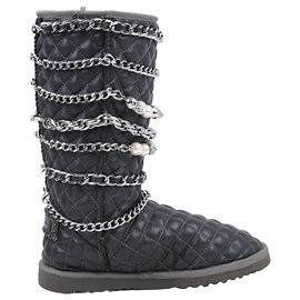 Philipp Plein Leather Ankle Boots Silver Metal Accessories with Skull Chains, Size 37 EU Grey