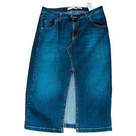 Pleats Please PLEASE Blauer Jeansrock lang mit Schlitz Blau
