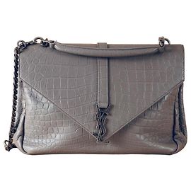 Saint Laurent Sac Collège Large Cuir Croco Gris Gris