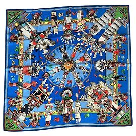 Hermès Kermit Oliver Kachinas Seidentuch Blau Mehrfarben