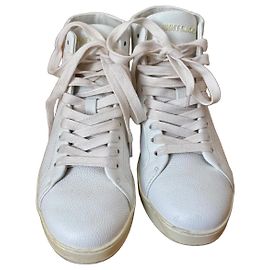 Jimmy Choo Maieko Sapatilhas de cano alto em couro branco Branco