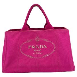 Prada Vintage Pink Canvas Logo Large Canapa Tote Bag Pink
